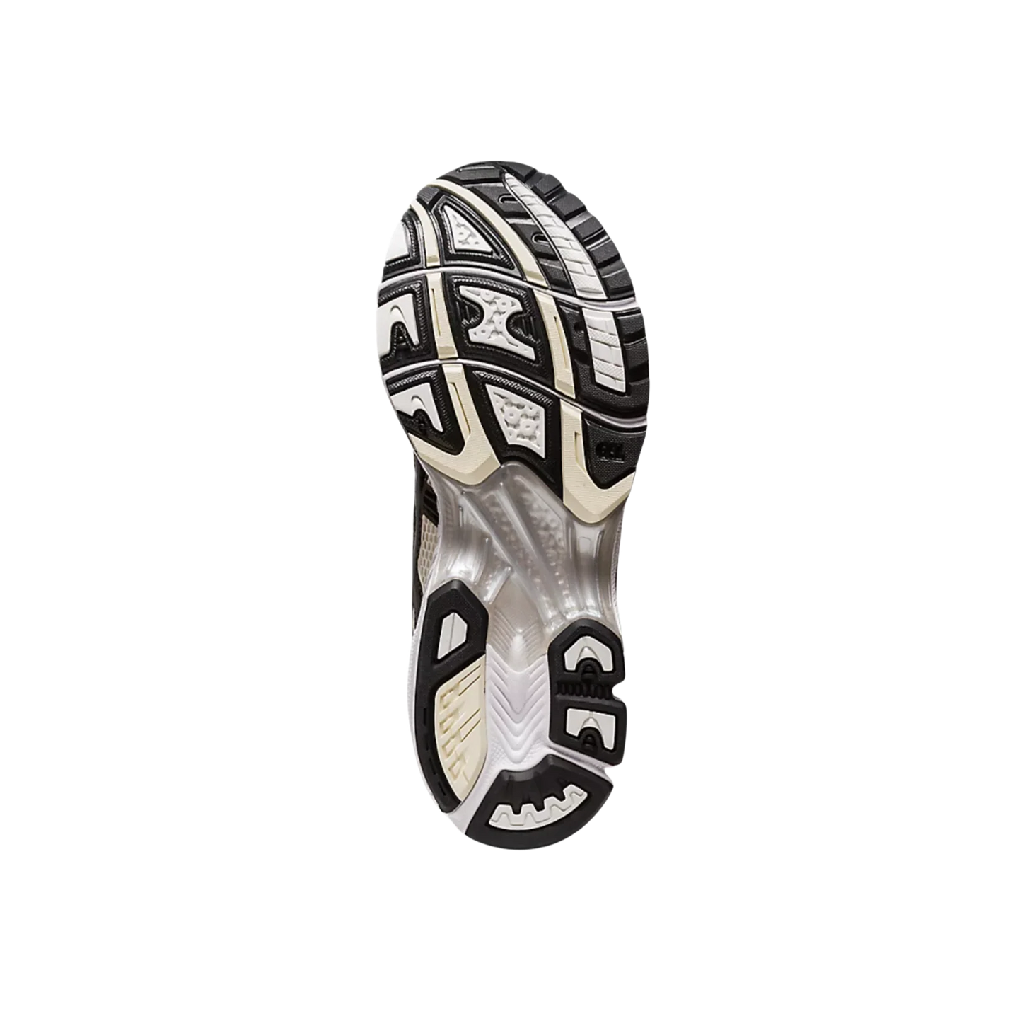 ASICS Kayano 14 White Midnight – vue semelle des baskets rétro-tech avec semelle en gomme antidérapante et design technique