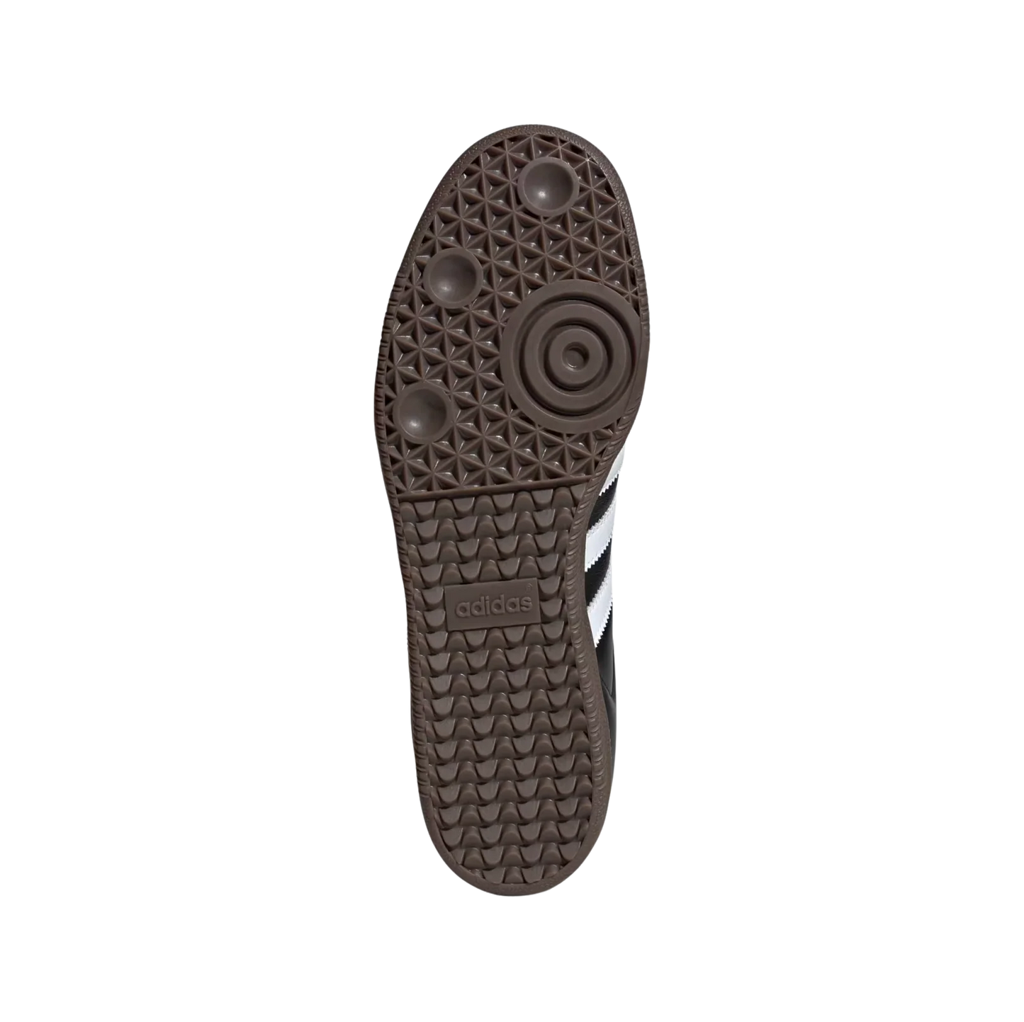 Adidas Samba OG Core Black – vue semelle des baskets rétro en cuir pleine fleur avec semelle gomme et bandes blanches