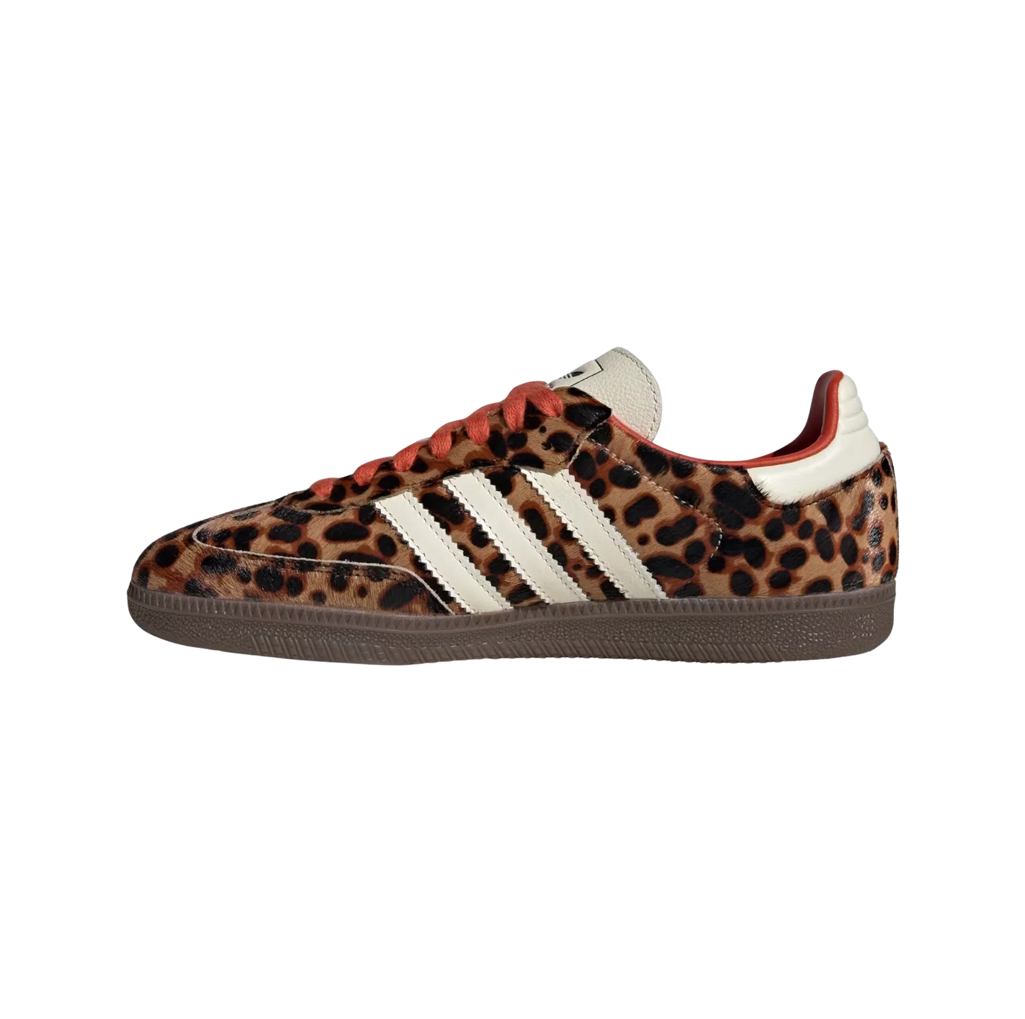 Adidas Samba OG Leopard – vue latérale opposée des baskets rétro en pony hair imprimé léopard avec semelle gomme