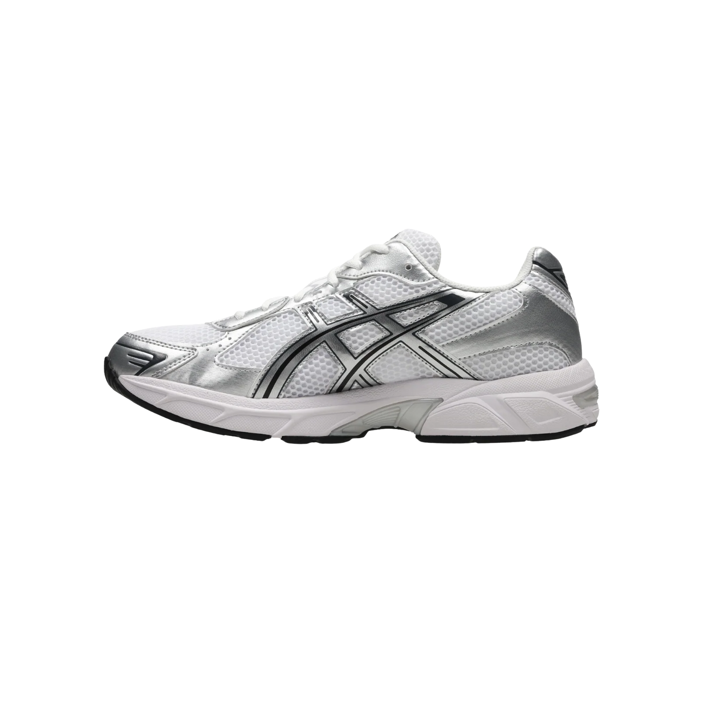 ASICS GEL 1130 White Pure Silver – vue latérale opposée des baskets rétro running en mesh respirant avec détails métallisés