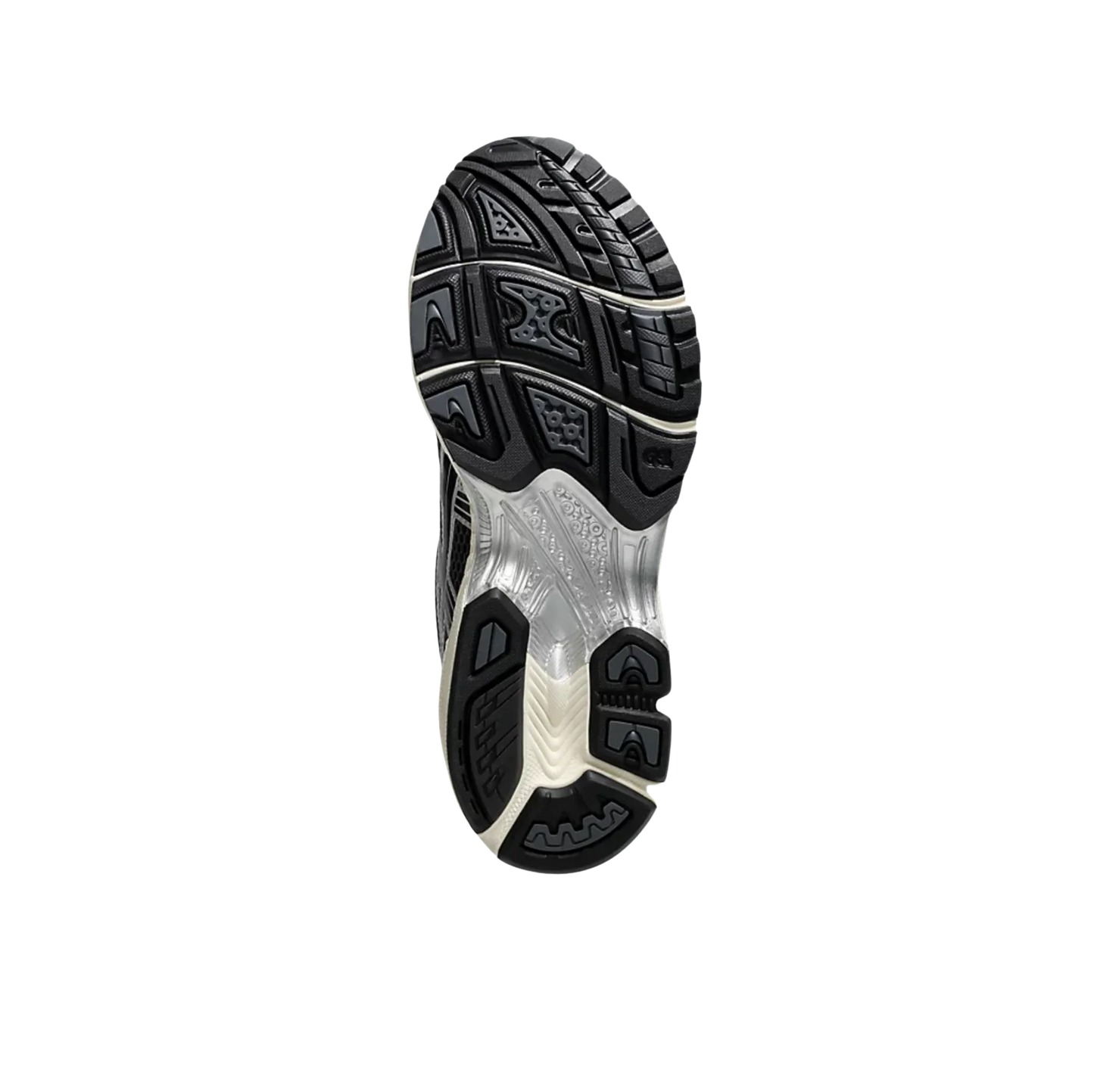 ASICS Kayano 14 Carrier Grey Black – vue semelle des baskets rétro-tech avec semelle extérieure en gomme antidérapante