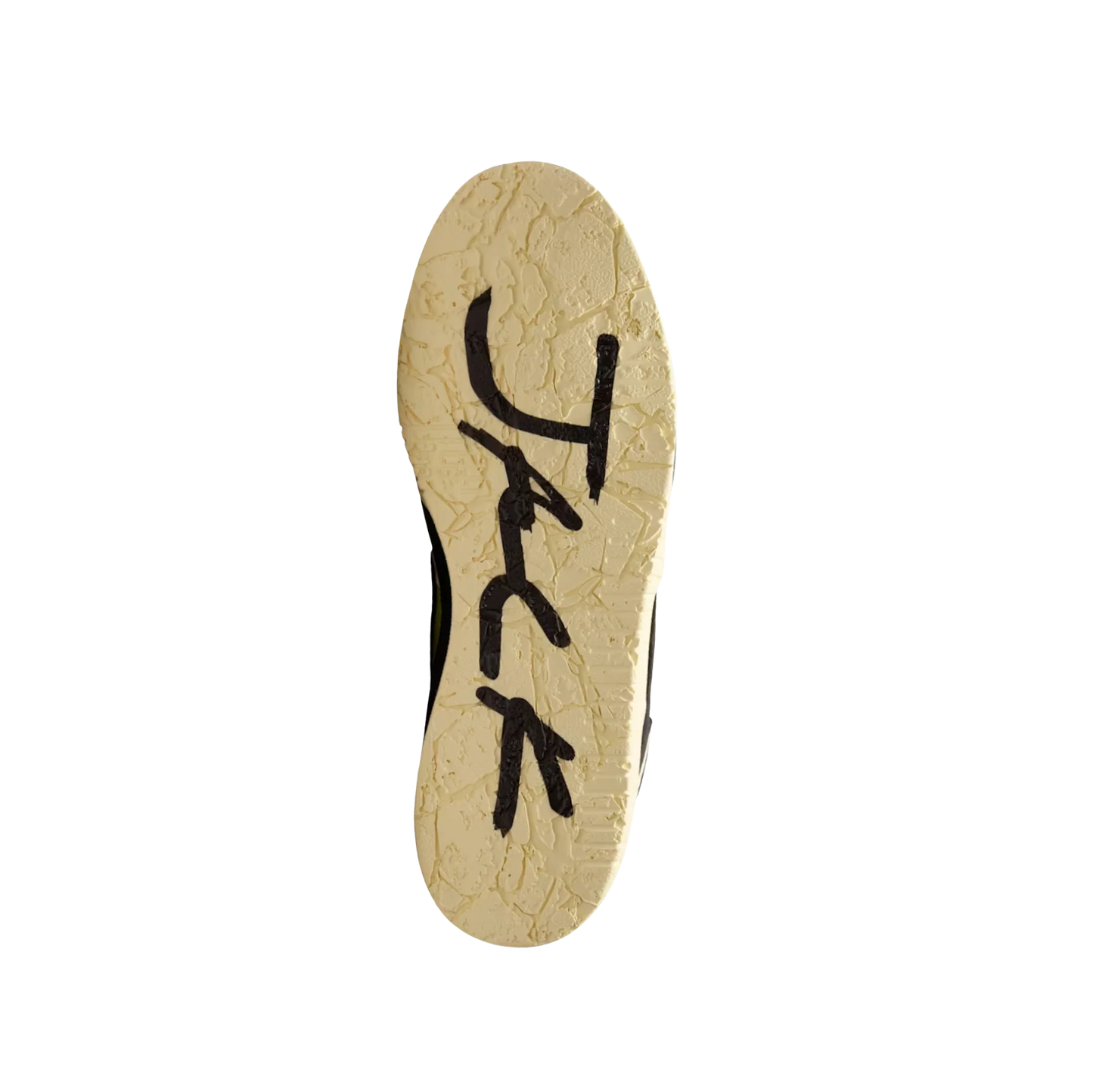 Jordan 1 Travis Scott Bright Cactus – vue semelle avec inscription Jack sur semelle extérieure texturée