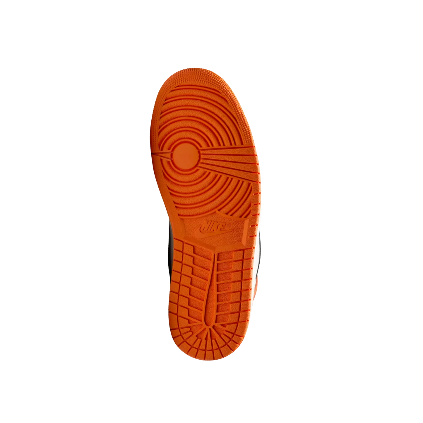 Jordan 1 High OG Shattered Backboard – vue semelle extérieure orange en gomme antidérapante avec motif circulaire Nike