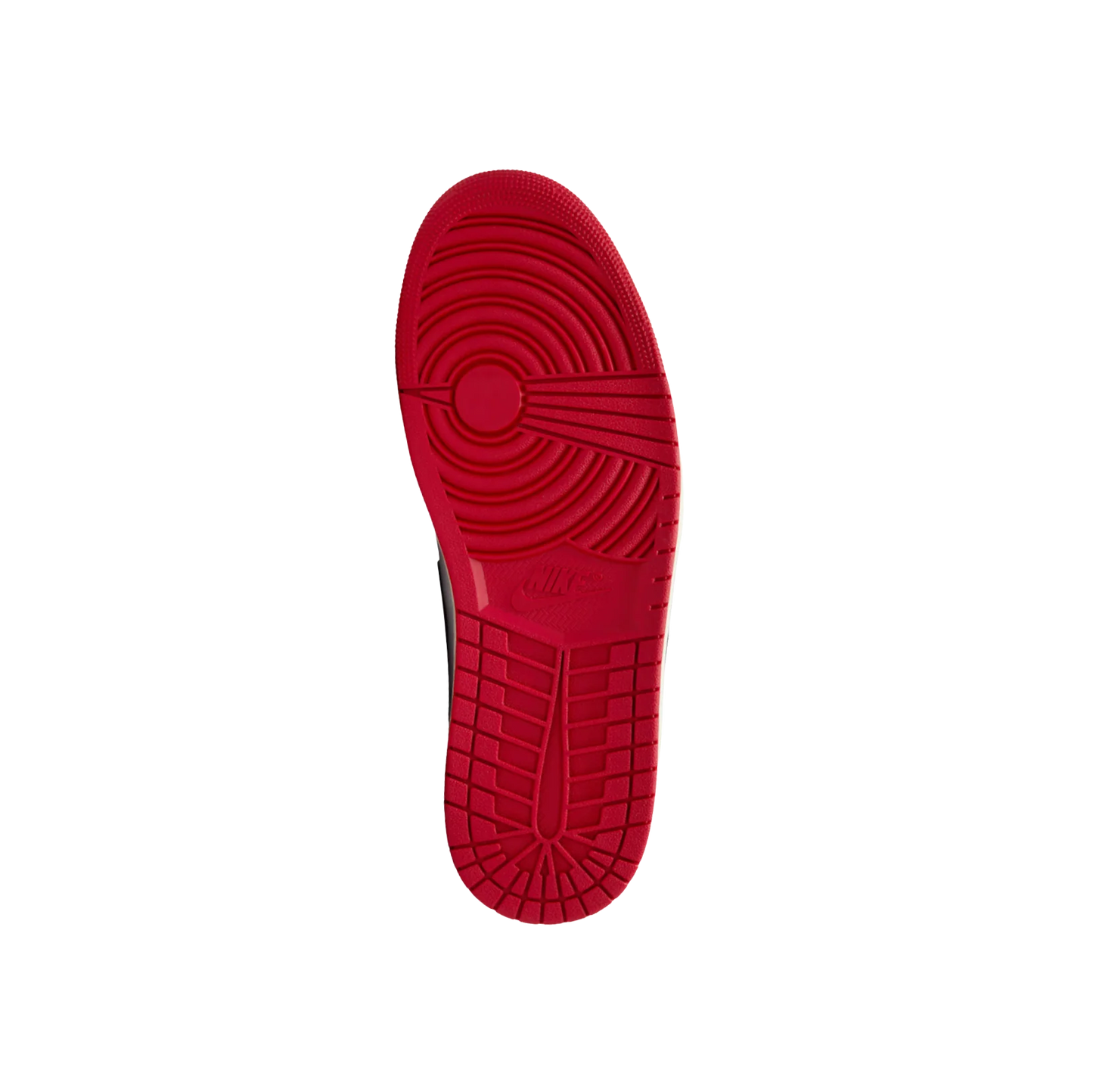 Jordan 1 Black Toe Reimagined – vue semelle des baskets Air Jordan avec semelle extérieure rouge antidérapante en gomme