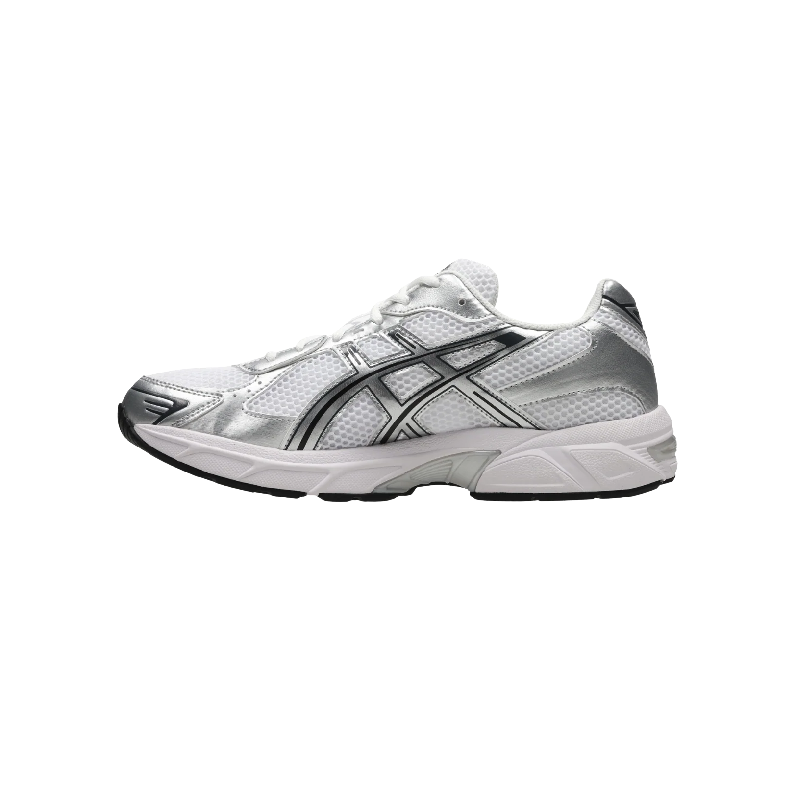 ASICS GEL 1130 White Pure Silver – vue latérale opposée des baskets rétro running en mesh respirant avec détails métallisés